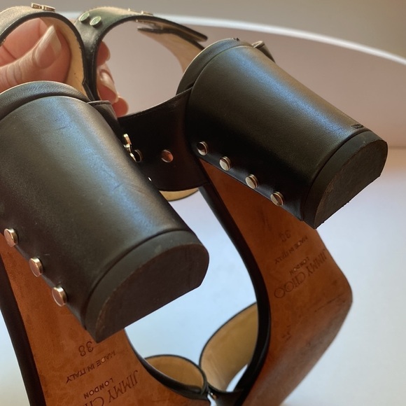 Jimmy Choo Veto 100‎ Silver Studded Block Heel Sandals Black Nappa Leather 38 - Picture 11 of 11